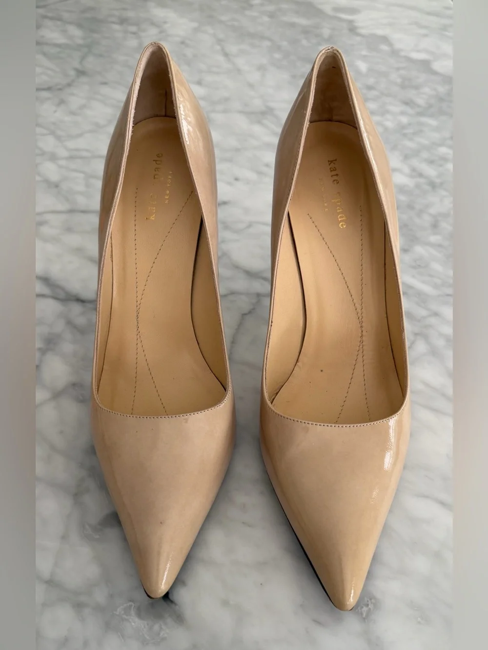 KATE SPADE Licorice Nude Linen Patent Leather Pumps Heels Stiletto Women’s 10